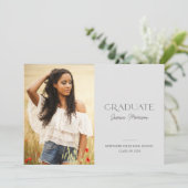 Invitation Nom de script simple 1-Photo Grey Graduation Party (Debout devant)