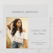 Invitation Nom de script simple 1-Photo Grey Graduation Party (Devant / Derrière)