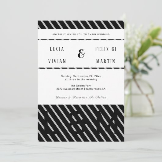 Invitation Nom d'ombre noir et ligne élégant Mariage rustique (Debout devant)