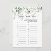 Invitation Nom du bébé jeu de course, Eucalyptus Baby shower (Devant / Derrière)