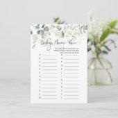 Invitation Nom du bébé jeu de course, Eucalyptus Baby shower (Debout devant)