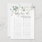 Invitation Nom du bébé jeu de course, Eucalyptus Baby shower (Devant)