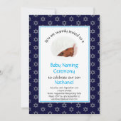 Invitation Nom du bébé juif | Photo | Étoile de David | Bleu (Devant)