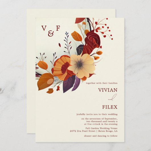 Invitation Nom du fleur sauvage Mariage de automne initial (Devant / Derrière)