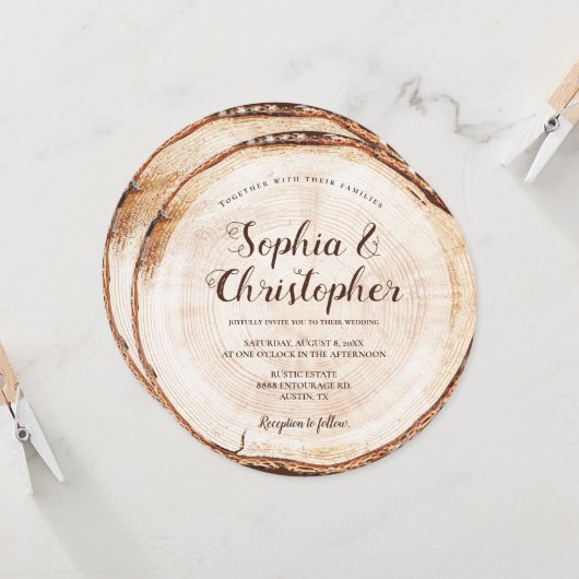 Invitation Nom du script de grains coupés en bois Mariage rus (Devant/Arrière en situation)