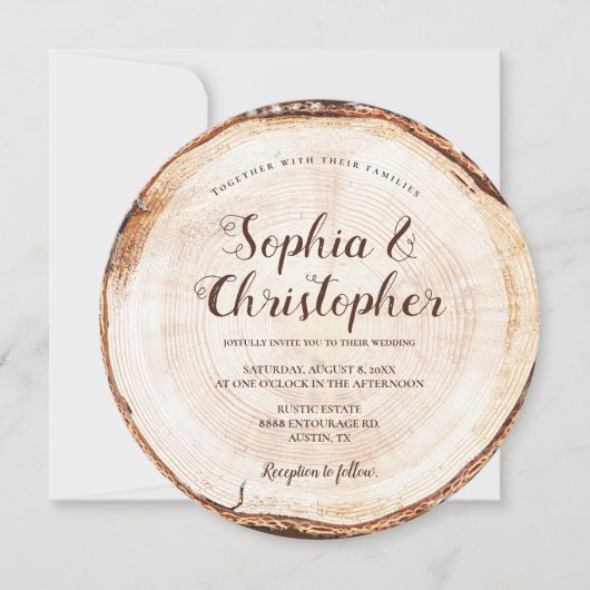 Invitation Nom du script de grains coupés en bois Mariage rus (Devant)