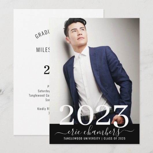 Invitation Nom du script de photo d'un diplôme élégant (Devant / Derrière)