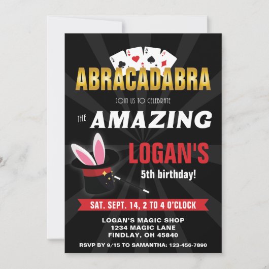 Invitation Nom Extraordinaire Magicien Anniversaire, toute fê (Devant)