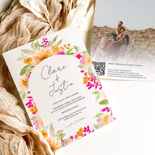 Invitation Nom floral du pays photo Code Qr mariage
