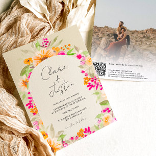 Invitation Nom floral du pays photo Code Qr mariage