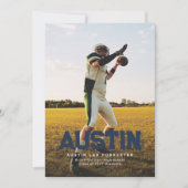 Invitation Nom gras marine bleu diplômé de la photo graduatio (Devant)