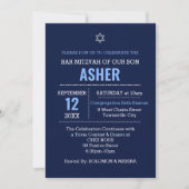 Invitation Nom moderne bleu marine Logo Bar Mitzvah (Devant)