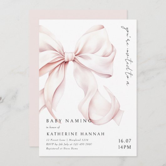 Invitation Nom moderne de bébé cou rose (Devant / Derrière)