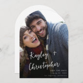 Invitation Nom moderne Photo verticale Chic Enregistrer la da (Devant / Derrière)