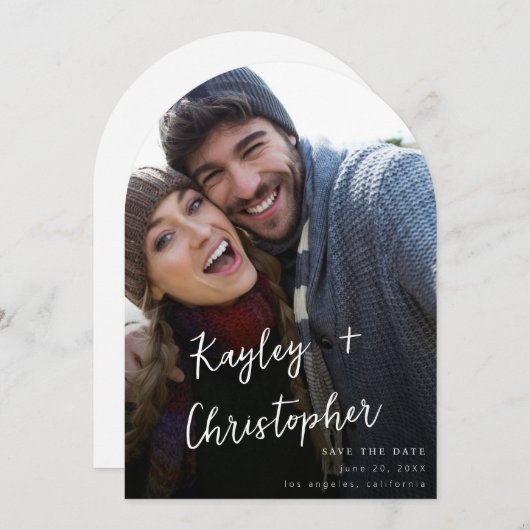 Invitation Nom moderne Photo verticale Chic Enregistrer la da (Devant / Derrière)