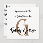 Invitation Nom monogramme de baby shower minimal simple (Devant / Derrière)