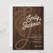 Invitation Nom monogramme gras bois rustique code qr mariage (Devant)