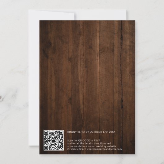 Invitation Nom monogramme gras bois rustique code qr mariage (Dos)