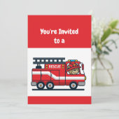 Invitation Nom personnalisé Anniversaire Feu pompier Fête (Debout devant)