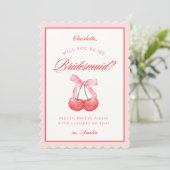 Invitation Nom personnalisé Bow Cherry Bridesmaid Proposition (Debout devant)