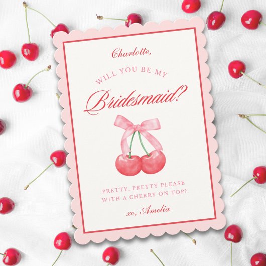 Invitation Nom personnalisé Bow Cherry Bridesmaid Proposition