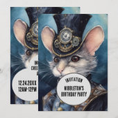 Invitation Nom personnalisé d'animal steampunk Nibbleton (Devant / Derrière)