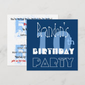 Invitation Nom personnalisé Modern Kid's 10th Birthday Blue (Devant / Derrière)