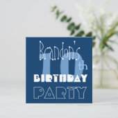 Invitation Nom personnalisé Modern Kid's 10th Birthday Blue (Debout devant)