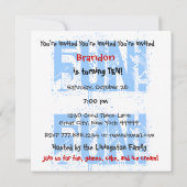 Invitation Nom personnalisé Modern Kid's 10th Birthday Blue (Dos)