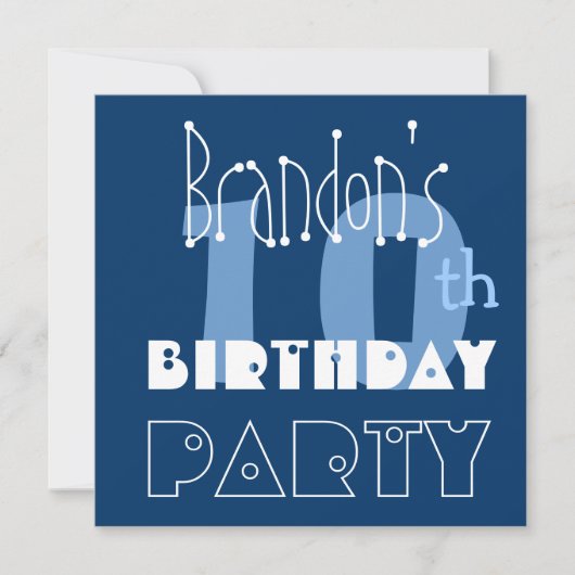 Invitation Nom personnalisé Modern Kid's 10th Birthday Blue (Devant)