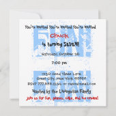 Invitation Nom personnalisé Modern Kid's 7th Birthday Blue St (Dos)