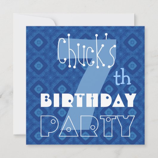 Invitation Nom personnalisé Modern Kid's 7th Birthday Blue St (Devant)