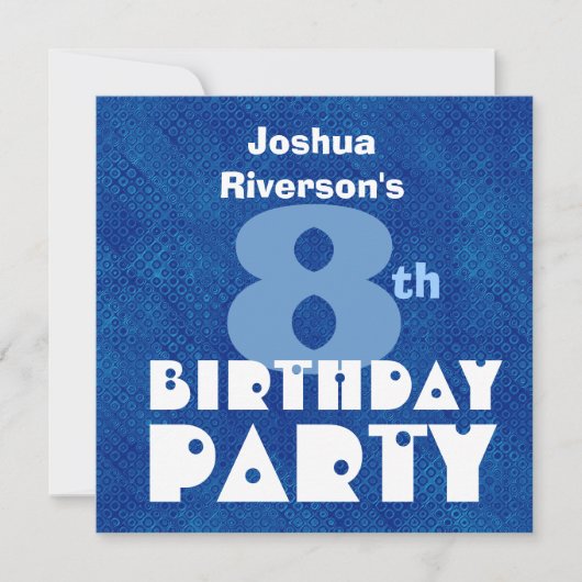 Invitation Nom personnalisé Modern Kids 8e anniversaire Blue (Devant)