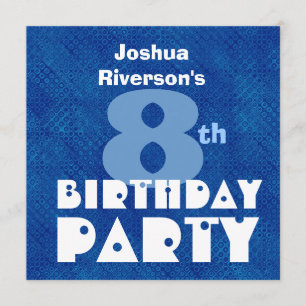 Invitation Nom personnalisé Modern Kids 8e anniversaire Blue 