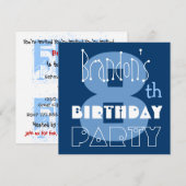 Invitation Nom personnalisé Modern Kid's 8th Birthday Blue (Devant / Derrière)