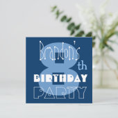 Invitation Nom personnalisé Modern Kid's 8th Birthday Blue (Debout devant)