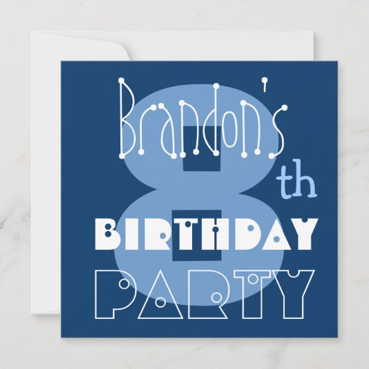 Invitation Nom personnalisé Modern Kid's 8th Birthday Blue (Devant)