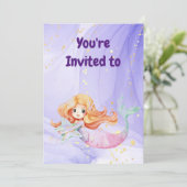 Invitation Nom personnalisé Sirène Anniversaire Fête Invitati (Debout devant)