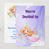 Invitation Nom personnalisé Sirène Anniversaire Fête Invitati (Devant / Derrière)