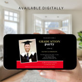Invitation Nom photo moderne Gold Black Red Grad Party