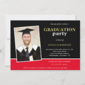 Invitation Nom photo moderne Gold Black Red Grad Party (Devant)