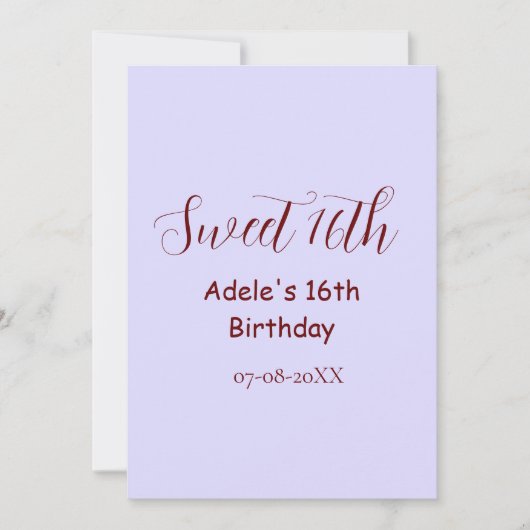 Invitation Nom rétro mauve pastel violet pour 16 ans (Devant)