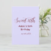 Invitation Nom rétro mauve pastel violet pour 16 ans (Debout devant)