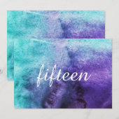 Invitation Nombres de table à l'aquarelle bleu sur violet (Devant / Derrière)