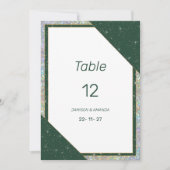 Invitation Nombres de table à paillettes dorées vert foncé gé (Devant)