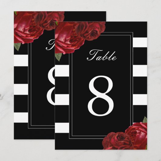 Invitation Nombres de table à rayures noires et blanches (Devant / Derrière)