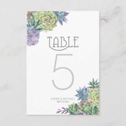 Invitation Nombres de table avec plantes grasses et scintille (Devant)