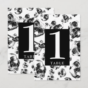 Invitation Nombres de table Crâne de squelette noir et blanc