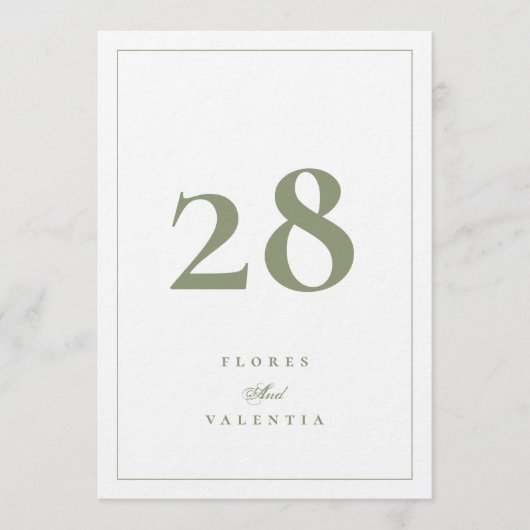 Invitation Nombres de table de mariage élégants vert mousse 5 (Devant)