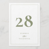 Invitation Nombres de table de mariage élégants vert mousse 5 (Dos)